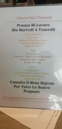 Menu du Osteria San Clemente à Erbusco