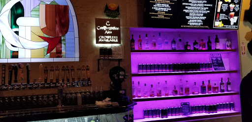 Beer taps and liquor bottles. 