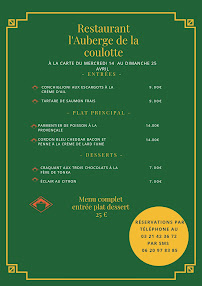 Restaurant l'Auberge de la Coulotte à Avion menu