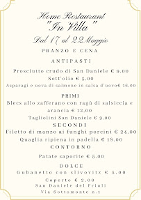 Menu du Home Restaurant in Villa à San Daniele del Friuli