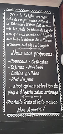 Restaurant servant du couscous Patrimoine Kabyle à Lille - menu / carte