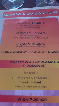 Restaurant de type buffet Le Palais Du Bonheur à Davézieux (le menu)
