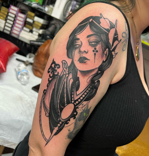 Explore tattoo background ideas, creative tattoo ideas in Hinesville, available at Dark Horse Art Studios