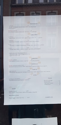 Menu / carte de L’expérience Burger à Béthune