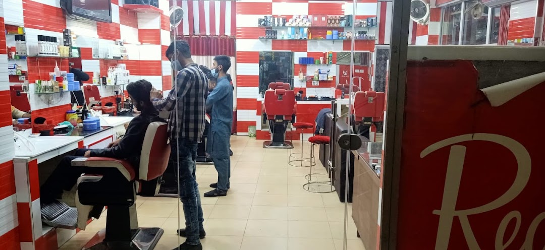 Red and white hair salon
