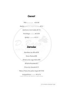 Menu / carte de D. Bago Adega Popular à Palmeira