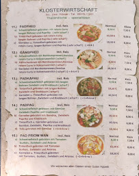 Menu / carte de Klosterwirtschaft Hübner à Lichtenfels