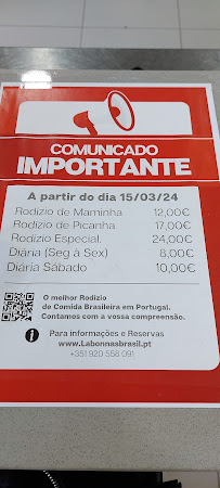 Menu du Labonnas Brasil Barcelos à Encourados