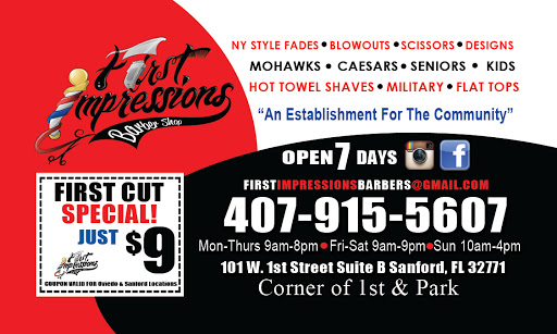 Barber Shop «First Impressions Barbershop», reviews and photos, 101 W 1st St B, Sanford, FL 32771, USA