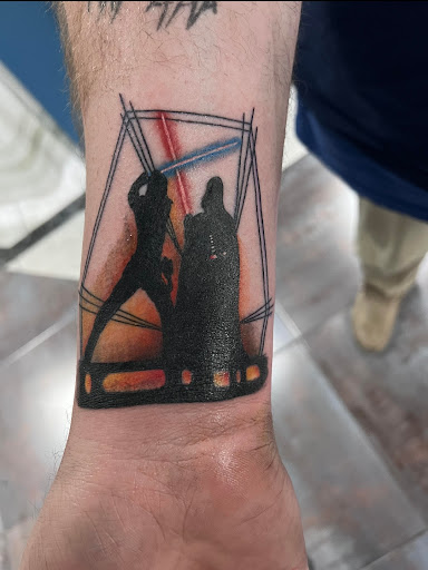 Explore greek tattoo sleeve ideas, creative tattoo ideas in Foley, available at Symbolic Ink Tattoo Studio