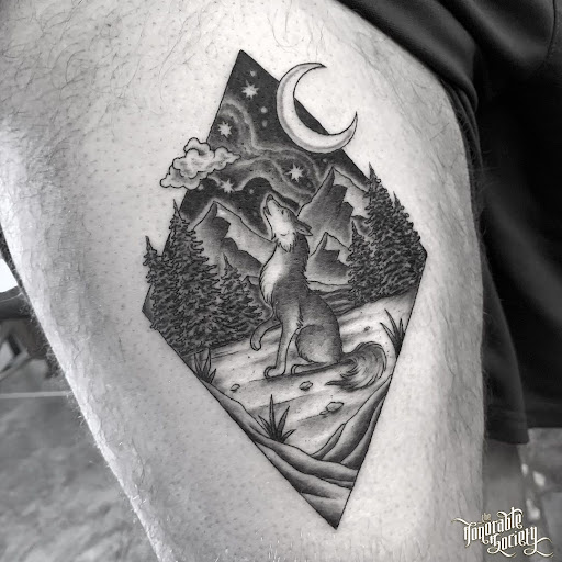 Explore hip and thigh tattoo ideas, creative tattoo ideas in West Hollywood, available at The Honorable Society Tattoo Shop