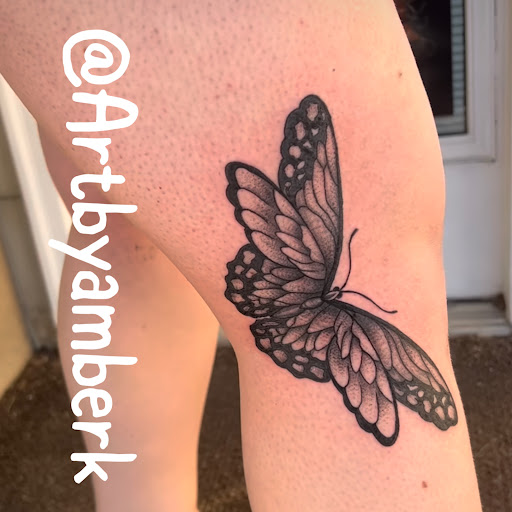 Explore female calf tattoo ideas, creative tattoo ideas in Cedar Rapids, available at Leftys Tattoo