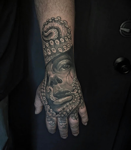 Explore men's tattoo ideas sleeve, creative tattoo ideas in Dothan, available at Dinosaur Tattoo Company