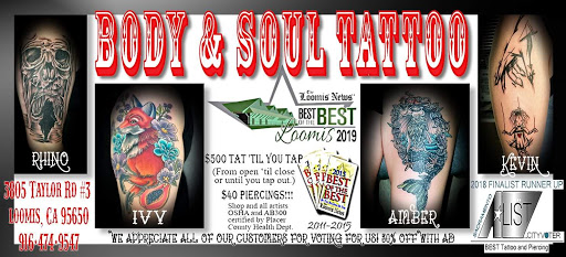 Body Piercing Shop «Body & Soul Tattoo and Piercing», reviews and photos, 3805 Taylor Rd, Loomis, CA 95650, USA