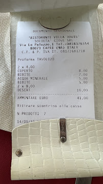 Menu du Villa Jovis à Capri