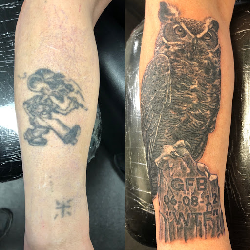 Explore bumble bee tattoo ideas, creative tattoo ideas in Englewood, available at Point of Entry Tattoo