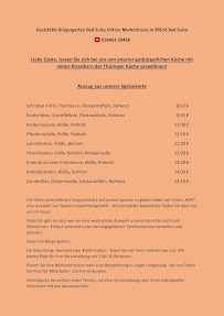 Menu du Bürgergarten Bad Sulza à Bad Sulza
