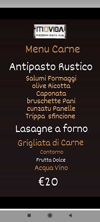 Menu du Pizzeria Trattoria Movida F.lli Settecasi à Alessandria della Rocca