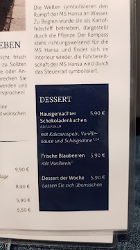 Salondampfer MS Hansa Restaurantschiff Bremerhaven à Bremerhaven menu