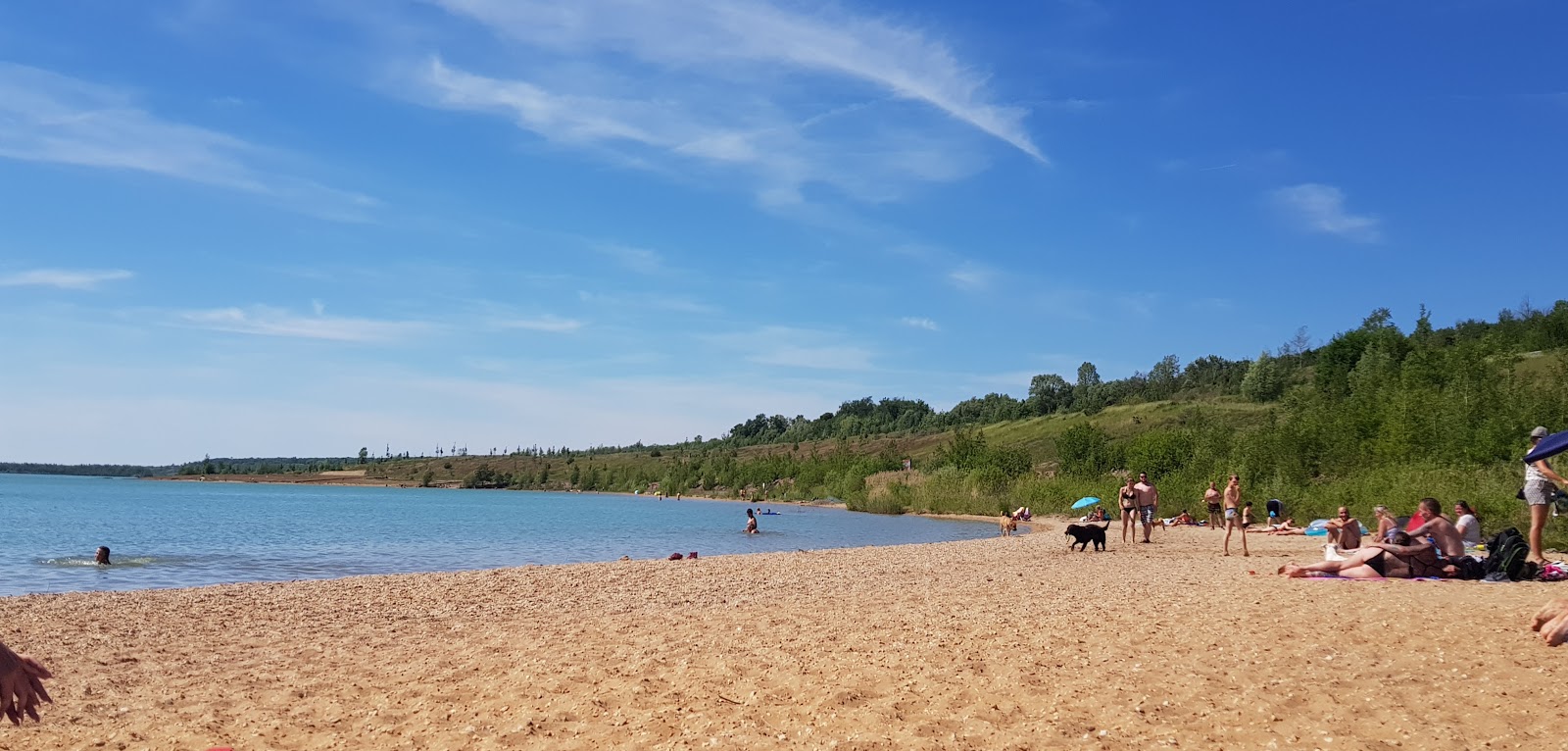 Foto di Hundestrand Stormthaler See con una superficie del sabbia beige