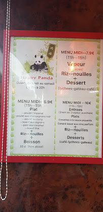 Menu du Happy Panda à Sartrouville