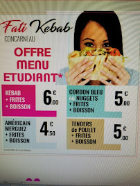 Menu / carte de Fati Kebab (Tacos,couscous,Tajine,Gâteaux) à Concarneau