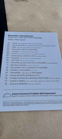 Carte du Qué Quilombo! Empanadas Argentinas à Udine