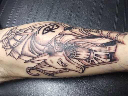 Explore mechanical sleeve tattoo ideas, creative tattoo ideas in Reedsville, available at Rock Shop Tattoos