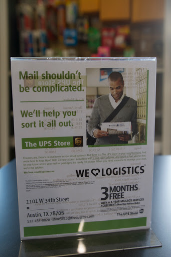 Shipping and Mailing Service «The UPS Store of 34th Street», reviews and photos, 1101 W 34th St, Austin, TX 78705, USA