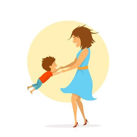mom and son playing together, having fun, cute cartoon isolated vector illustration mothers day scene Stock Vector - 99136289
