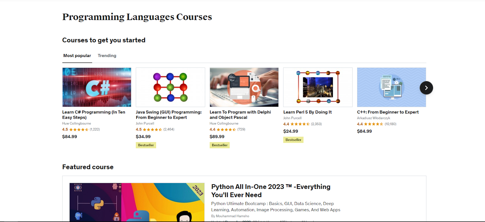 Udemy programming language courses
