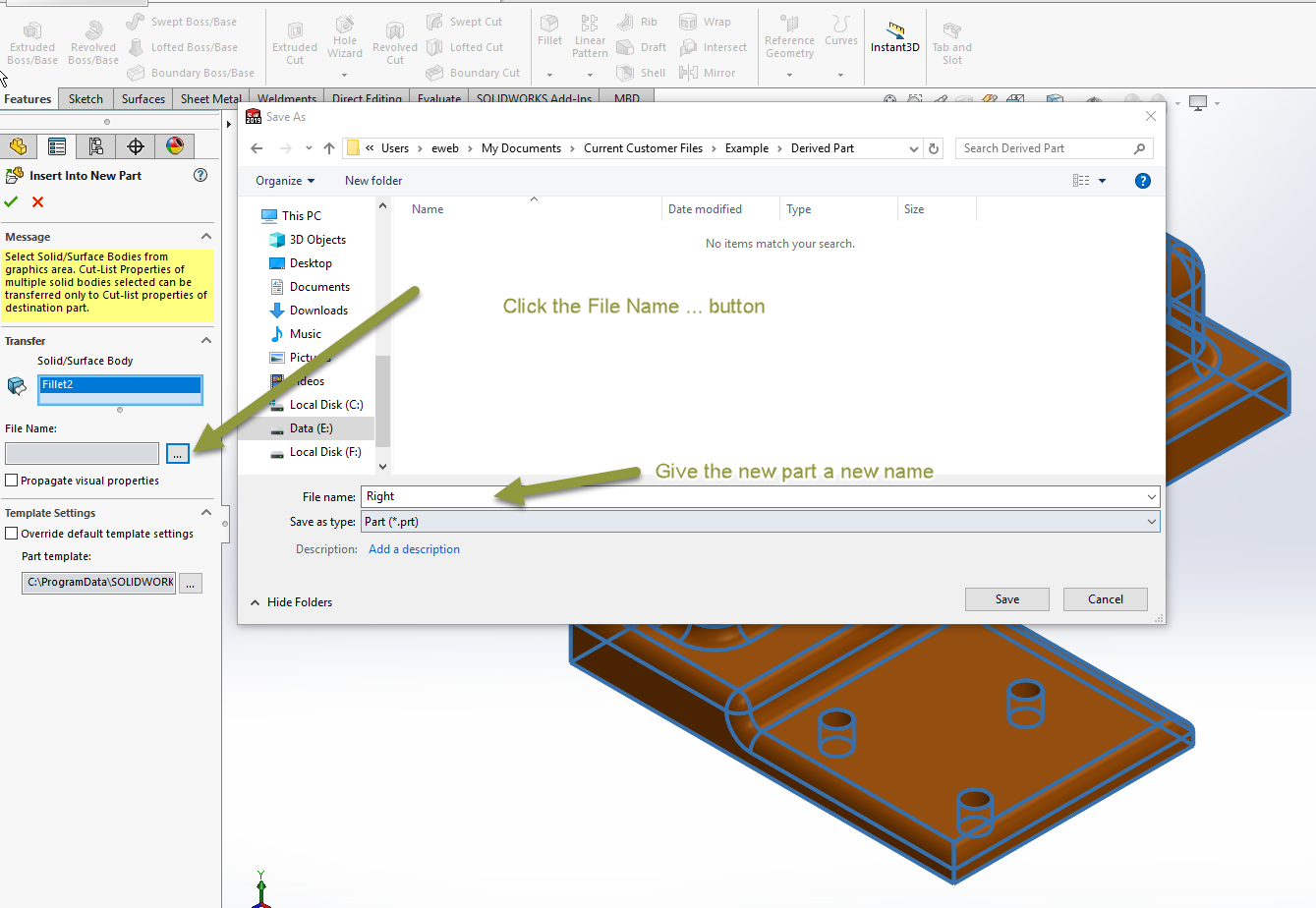 Creating and Using Derived Parts in SOLIDWORKS
