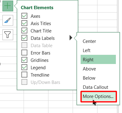 Choose More Options under the Data labels section 