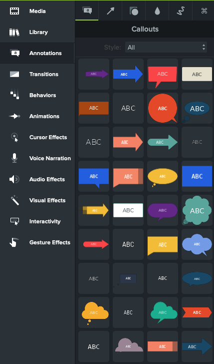 Illustration of The Callouts Tab within the Annotations Bin