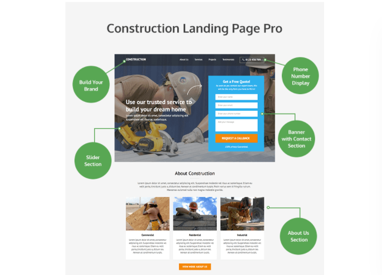 Construction Landing Page Pro - Builders WordPress theme