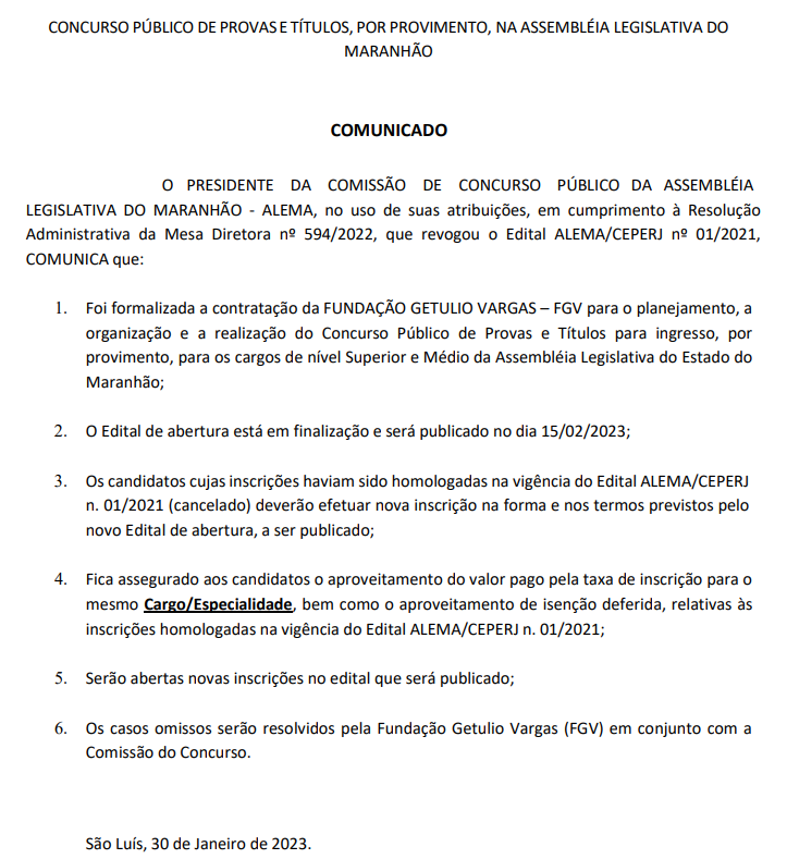 Concurso ALEMA: edital dia 15/02!
