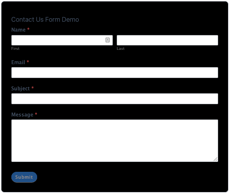 Contact form with black background