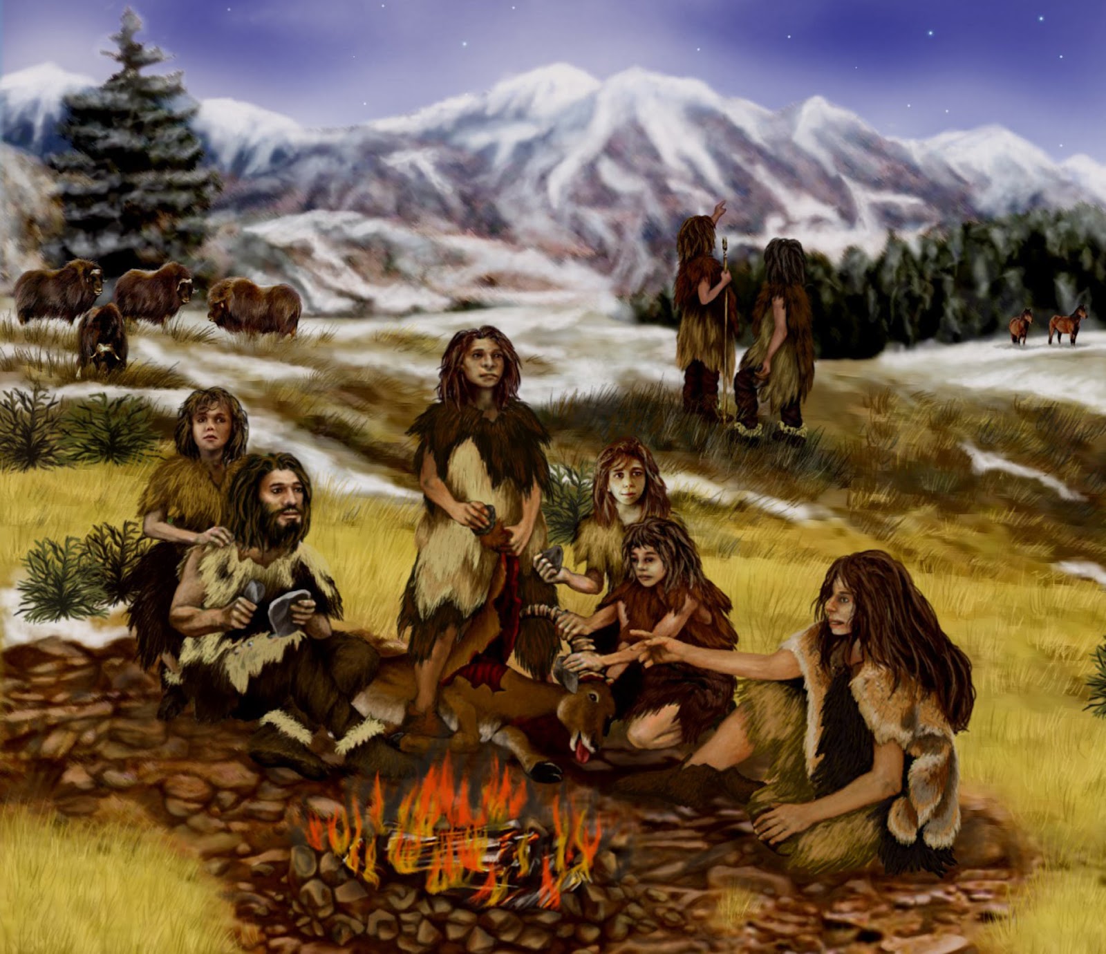 Idealistic Illustration of Hunter-Gatherer tribe