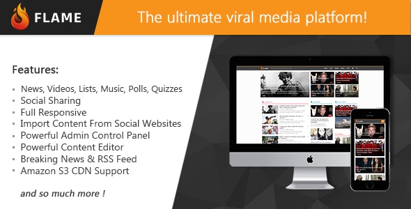 Flame - News, Viral Lists, Quizzes, Videos, Polls and Music - CodeCanyon Item for Sale