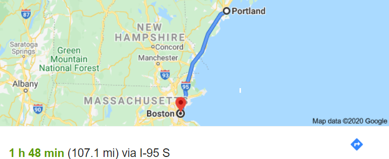 Drive map from Portland, ME to Boston, MA