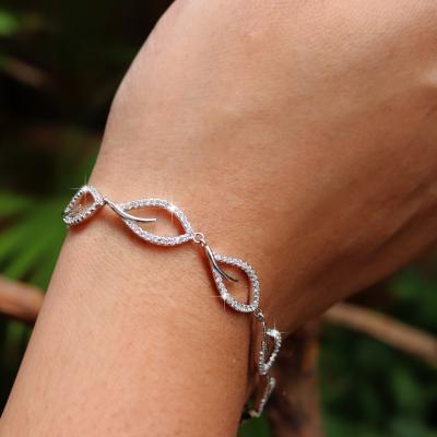 American Diamond Leaf Design Bracelet in 925 Silver