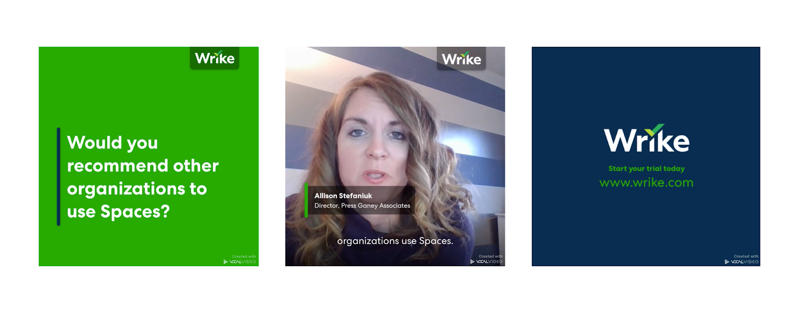 Video testimonial templates: "Would you recommend other organizations to use Spaces?"