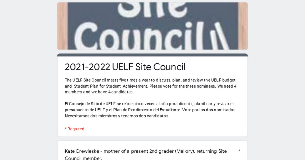 2021-2022 UELF Site Council