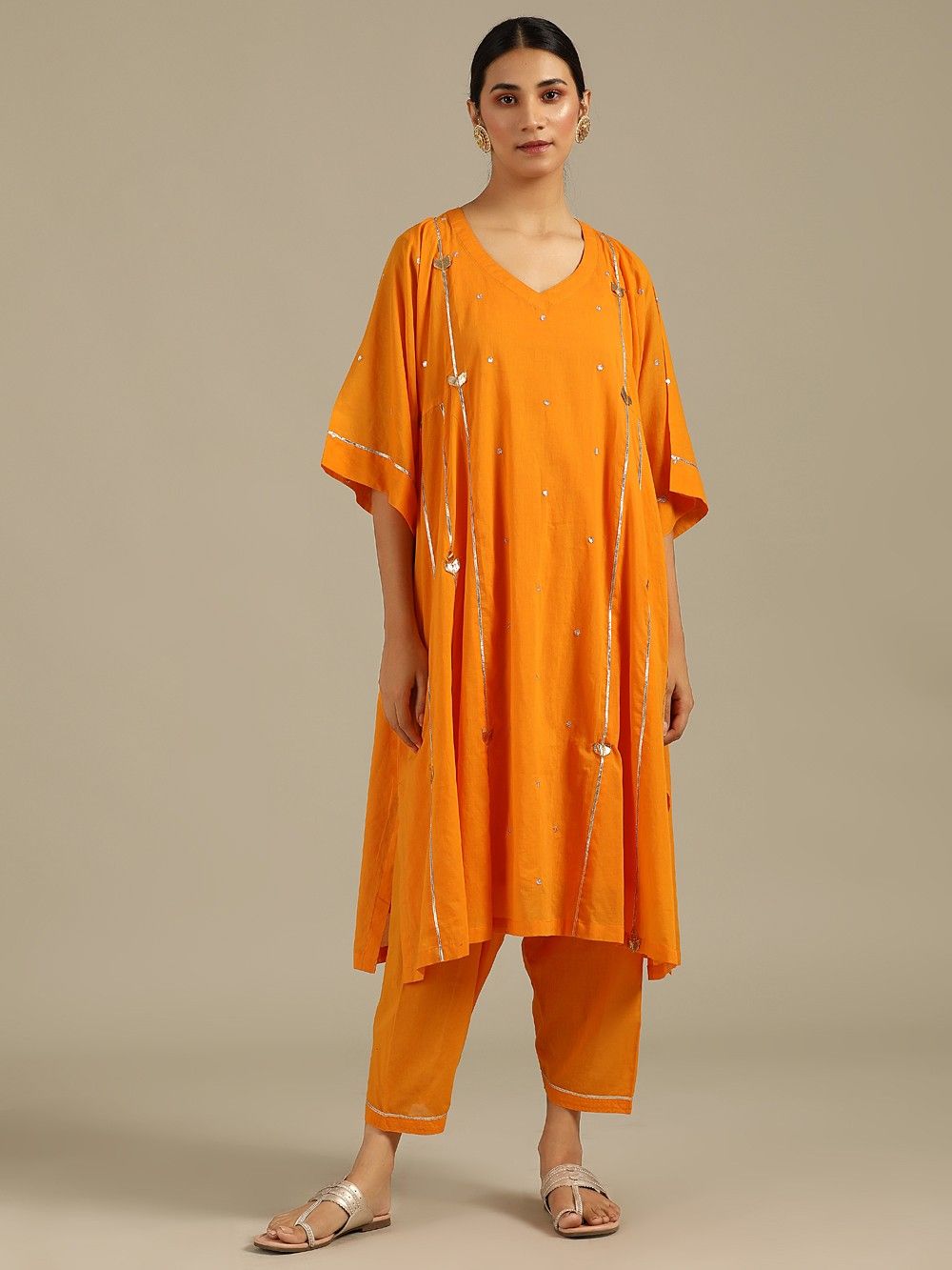 the loom - Orange Muslin Cotton kurta 