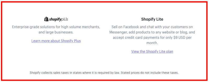 Planes de precios adicionales de Shopify: