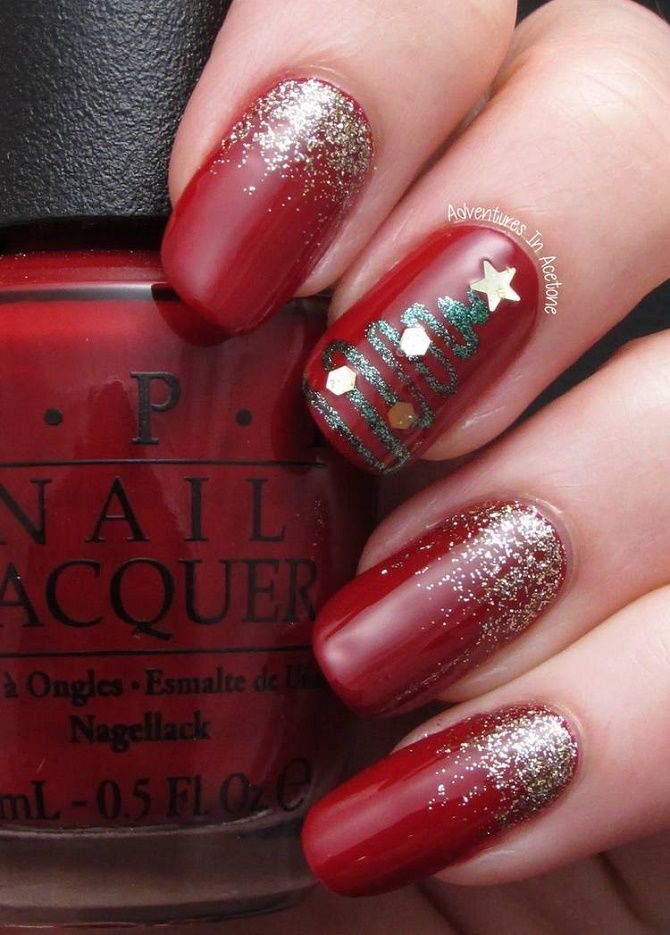 Festive manicure with a Christmas tree for the New Year 2022: 19 beautiful nail design options