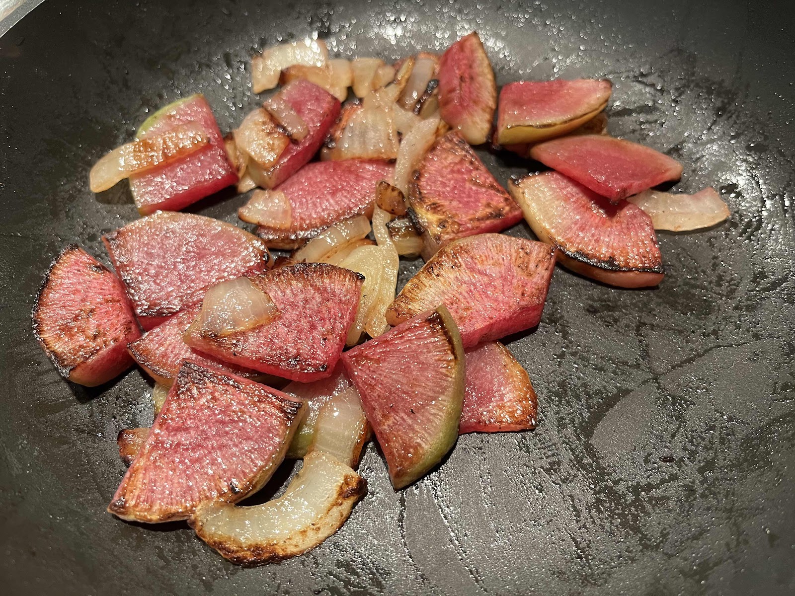 Sauteed radishes and onions