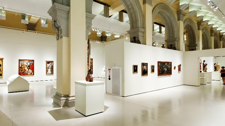 Art on display inside the Gothic halls of the Museu Nacional d'Art de Catalunya