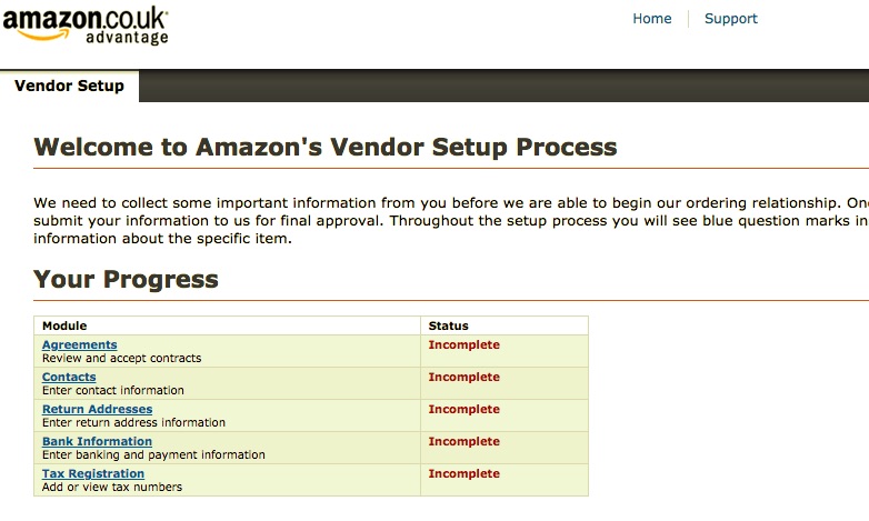 Image of the vendor set up page