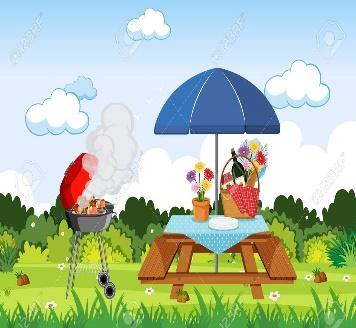 Scene With BBQ Grill And Food On The Picnic Table Illustration Royalty Free  Cliparts, Vectors, And Stock Illustration. Image 150589962.